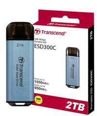 Ổ cứng di động SSD Transcend ESD300P 512GB/ 1TB/ 2TB, USB 10Gbps, Type C, up to 1050 MB/s hồng, bạc, xanh
