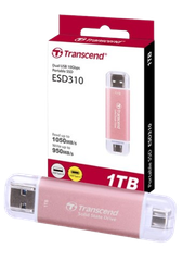 Ổ cứng di động SSD Transcend ESD310P, 256GB/ 512GB/  1TB/ 2TB USB 10Gbps Type C/A, up to 1050 MB/s hồng, bạc, xanh