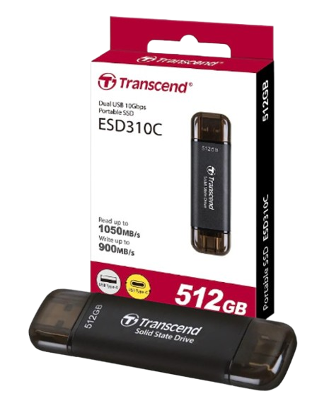 Ổ cứng di động SSD Transcend ESD310P, 256GB/ 512GB/  1TB/ 2TB USB 10Gbps Type C/A, up to 1050 MB/s hồng, bạc, xanh