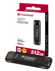 Ổ cứng di động SSD Transcend ESD310P, 256GB/ 512GB/  1TB/ 2TB USB 10Gbps Type C/A, up to 1050 MB/s hồng, bạc, xanh