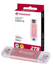 Ổ cứng di động SSD Transcend ESD310P, 256GB/ 512GB/  1TB/ 2TB USB 10Gbps Type C/A, up to 1050 MB/s hồng, bạc, xanh