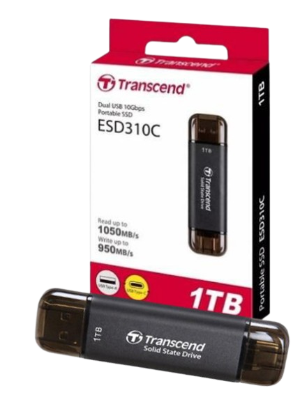 Ổ cứng di động SSD Transcend ESD310P, 256GB/ 512GB/  1TB/ 2TB USB 10Gbps Type C/A, up to 1050 MB/s hồng, bạc, xanh