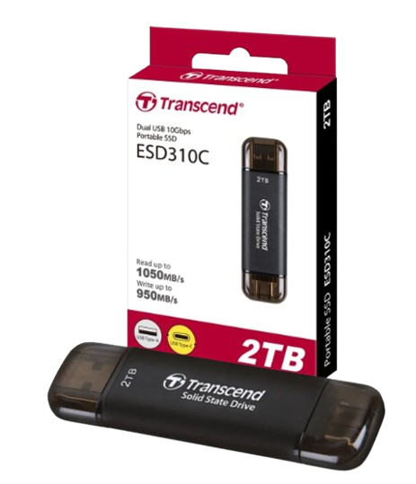 Ổ cứng di động SSD Transcend ESD310P, 256GB/ 512GB/  1TB/ 2TB USB 10Gbps Type C/A, up to 1050 MB/s hồng, bạc, xanh