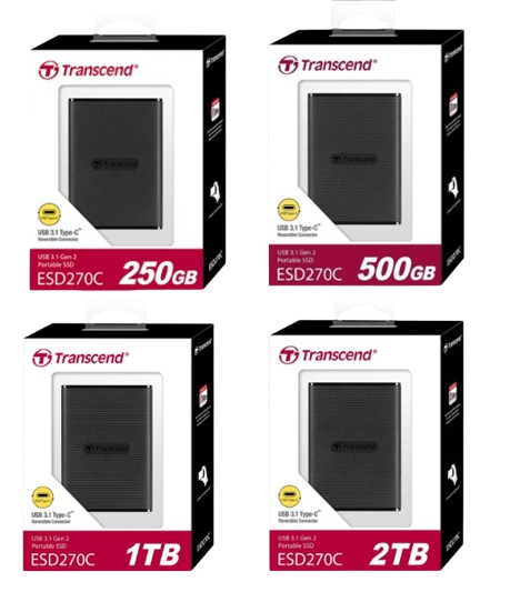 Ổ cứng di động SSD Transcend 250GB/ 500GB/ 1TB/ 2TB SSD ESD270C USB 3.1 Gen 2 type C