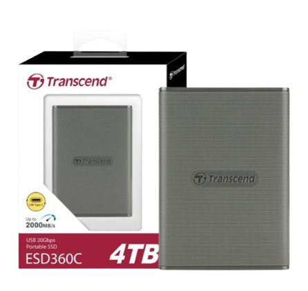 Ổ cứng di động SSD Transcend 1TB/ 2TB/ 4TB External SSD, ESD360C, USB 20Gbps, Type C, up to 2,000 MB/s, one-touch backup botton