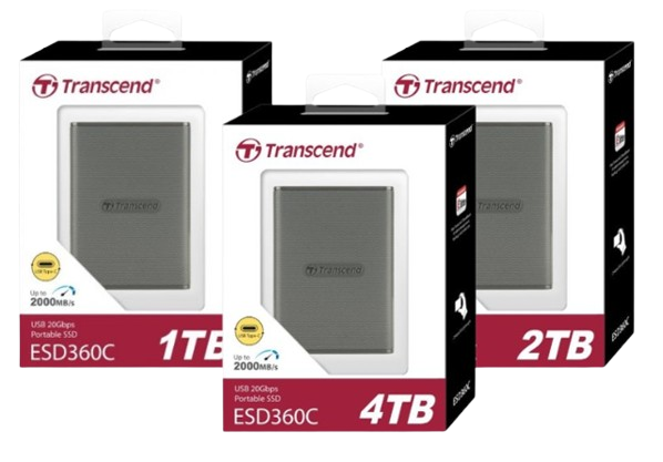 Ổ cứng di động SSD Transcend 1TB/ 2TB/ 4TB External SSD, ESD360C, USB 20Gbps, Type C, up to 2,000 MB/s, one-touch backup botton