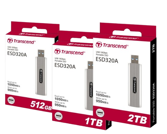 Ổ cứng di động SSD Transcend 512GB/ 1TB/ 2TB,External SSD, ESD320A, USB 10Gbps, Type-A, Capless