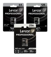 Thẻ nhớ SD Lexar Profes. 1667x SDXC UHS-II U3 V30, 64GB/ 128GB/  256GB
