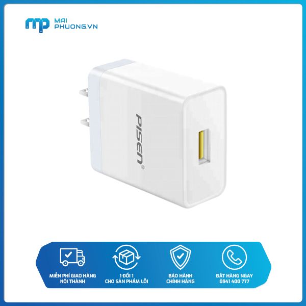 Sạc PISEN Quick USB Fast Wall Charger QC 18W - (TS-C092), Màu trắng