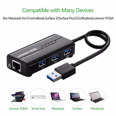 Bộ chia USB 3 cổng 3.0 Ugreen 20265 có cổng Ethernet 10/100/1000Mbps