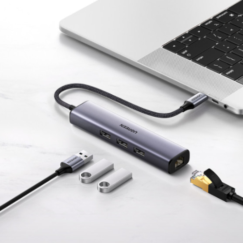 Bộ chuyển đổi USB-C 3.0 sang 3 cổng USB 3.0 và Lan Ugreen 20920