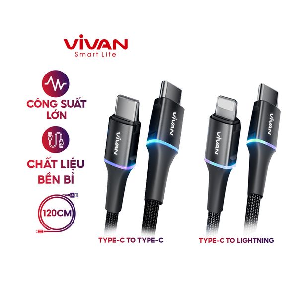 Cáp sạc nhanh 65W Type C to type C Vivan BTK-CC Tím