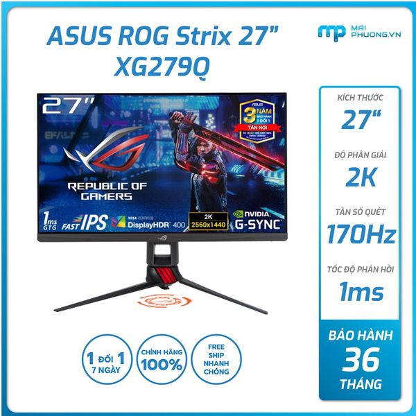 Màn hình Asus ROG Strix 27 inch/2K (2560 x 1440)/ IPS 170Hz( OC )/G-SYNC Compatible/DisplayHDR™400 XG279Q