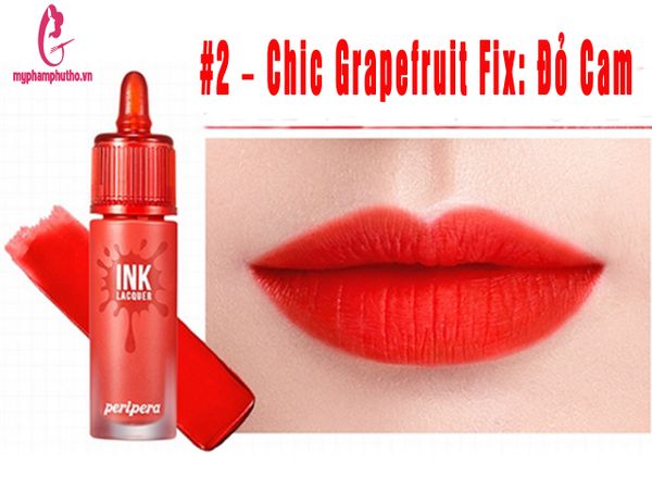 Son kem lì Peripera Ink Lacquer Lip Tint #2 – Chic Grapefruit Fix: Cam Chói Chang