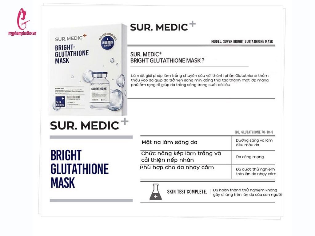 công dụng Mặt nạ dưỡng trắng Sur. Medic Bright Glutathione Mask