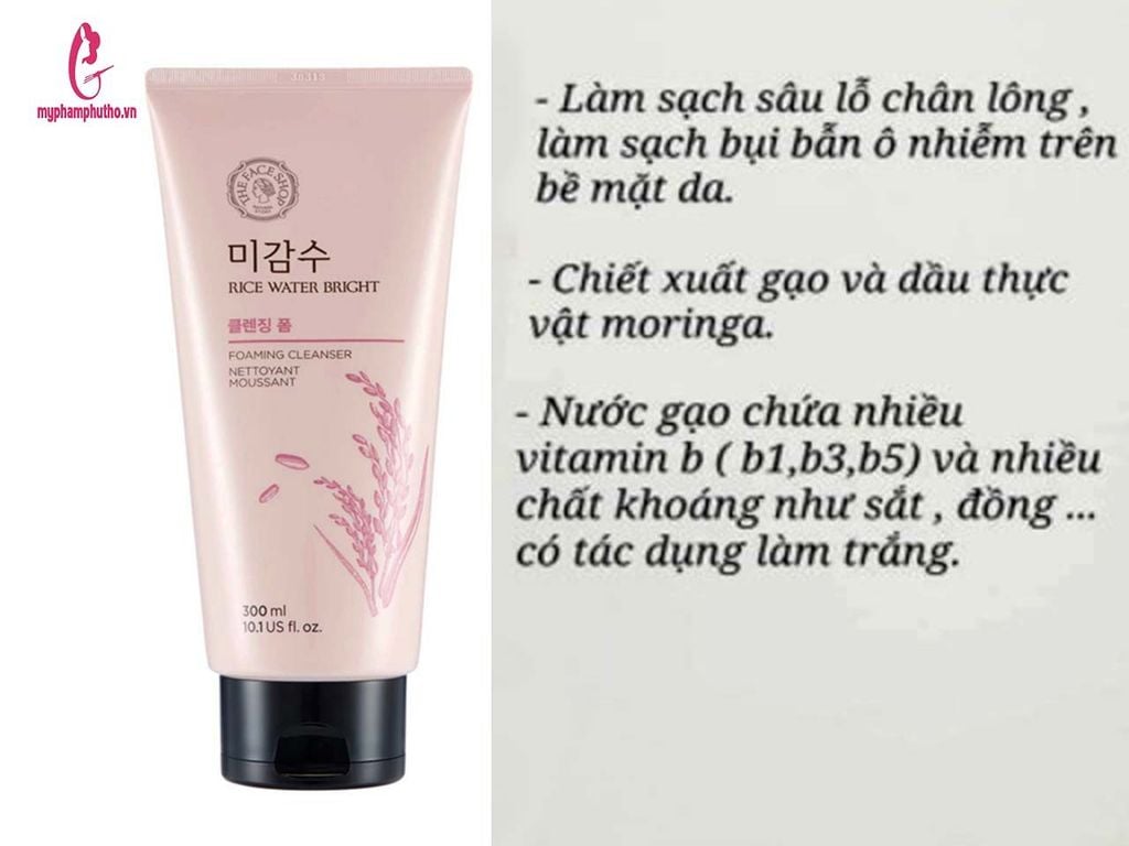 công dụng Sữa rửa mặt gạo Rice water bright The Face Shop