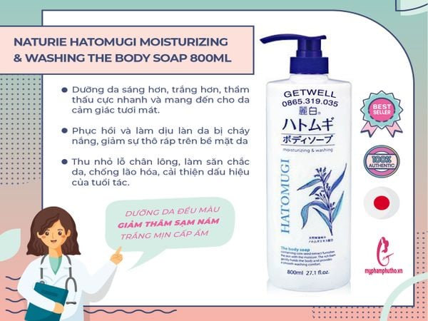công dụng Sữa tắm dưỡng ẩm trắng da Ý Dĩ Hatomugi Naturie