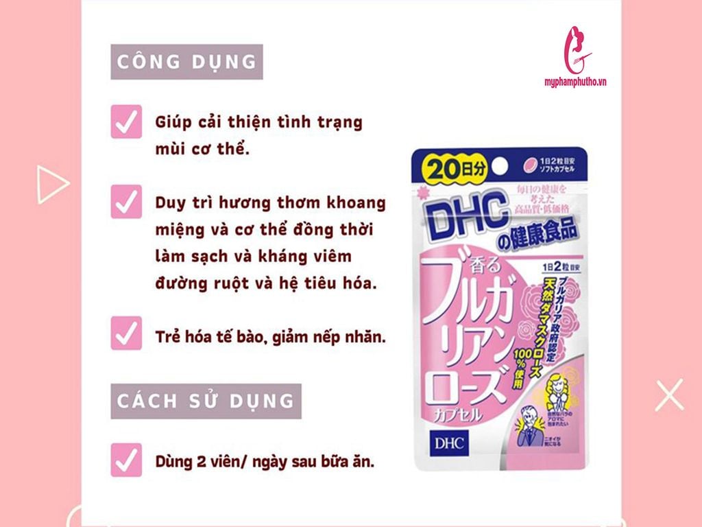 công dụng Viên Uống DHC Thơm Cơ Thể Dầu Hoa Hồng Nhật Bản