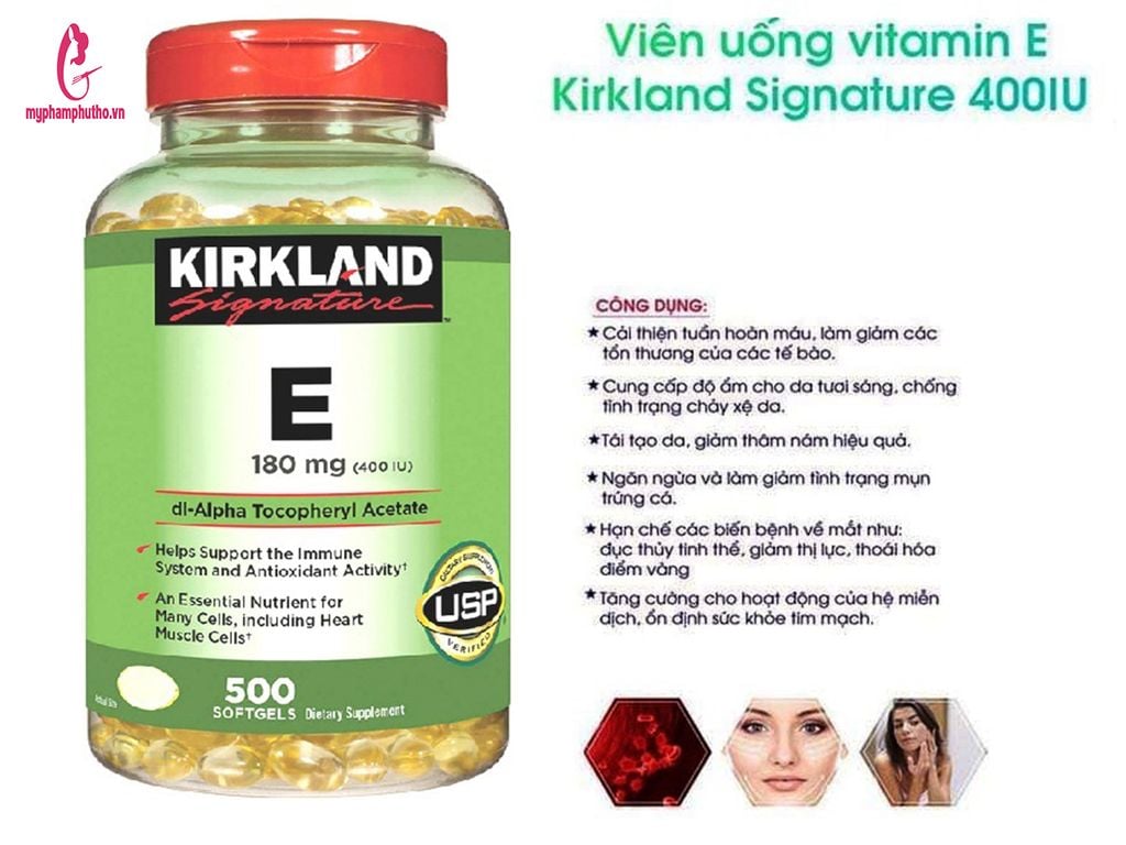 Công dụng Viên uống Vitamin E Vàng 400 IU Kirkland Mỹ