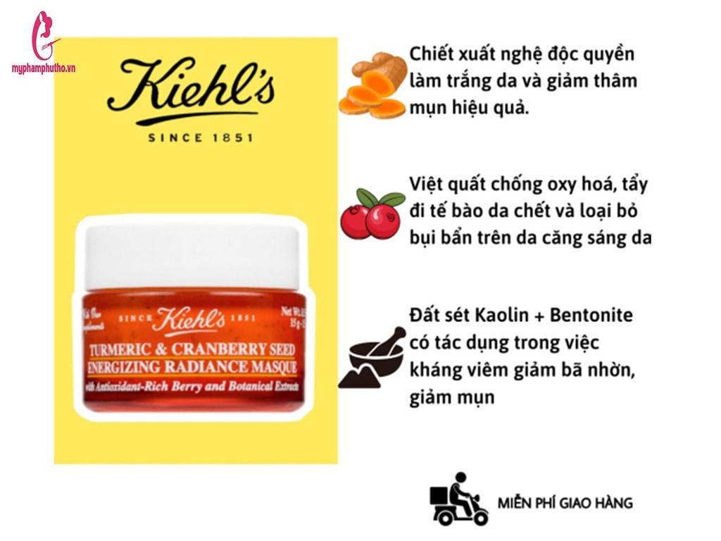 Thành phần Mặt Nạ Nghệ Kiehl's Tumeric & Cranberry Seed Energizing Radiance Masque