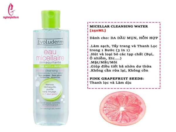 Nước tẩy trang Evoluderm Eau Micellaire Cleansing Water