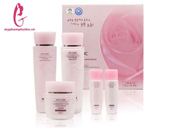 Bộ Dưỡng Hoa Hồng 3W Clinic Flower Effect Extra Moisturizing Skin Care 5in1