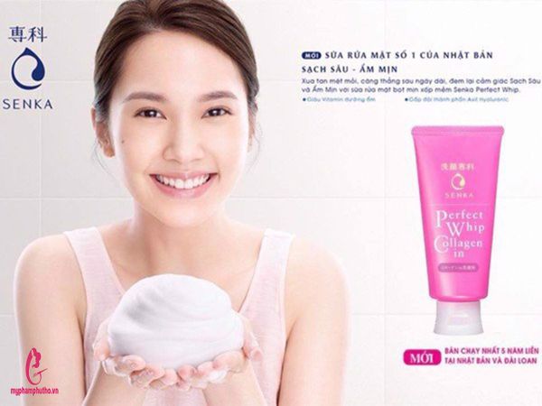 review Sữa rửa mặt Senka Perfect Whip Collagen
