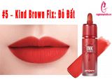 Son kem lì Peripera Ink Lacquer Lip Tint #5 – Kind Brown Fix: Đỏ đất