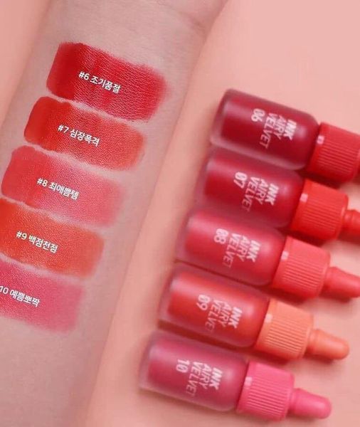 Test bảng màu Son Kem Lì Peripera Ink Airy Velvet Tint bảng màu 06,07,08,09,10