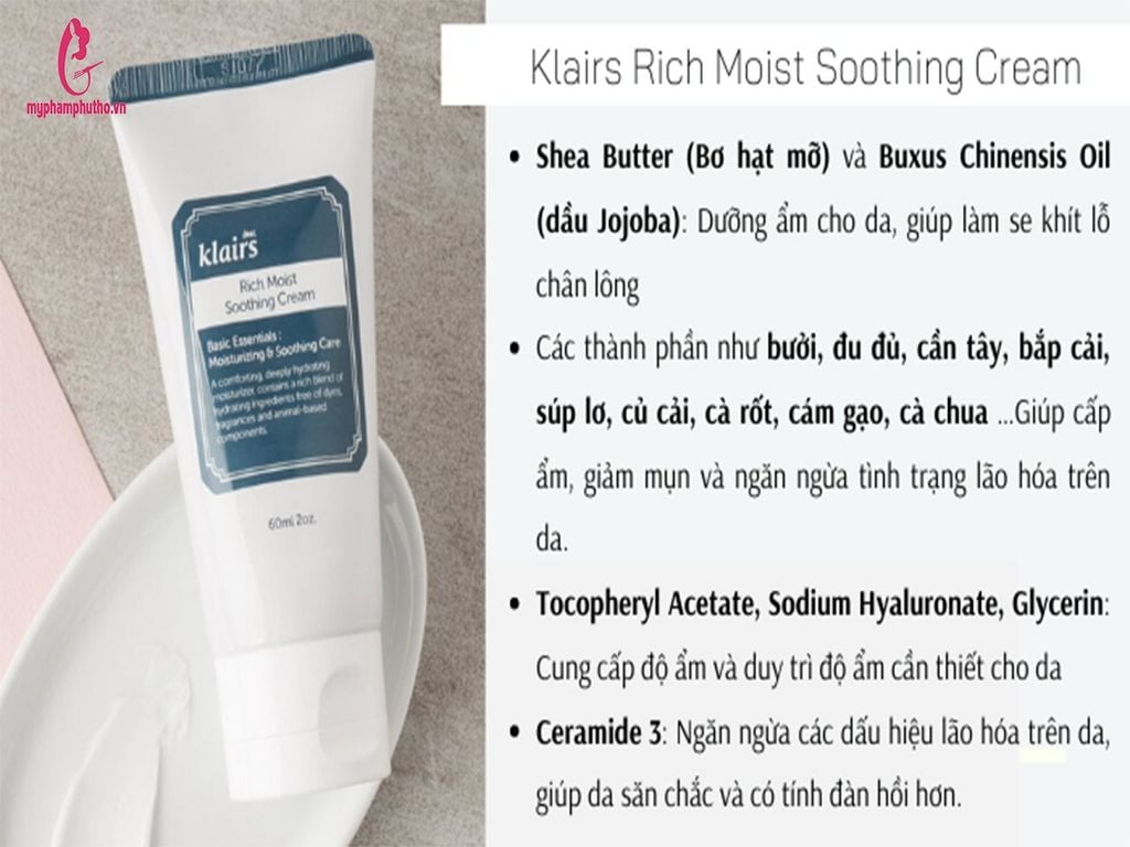 thành phần Kem dưỡng ẩm Klairs Rich Moist Soothing Cream