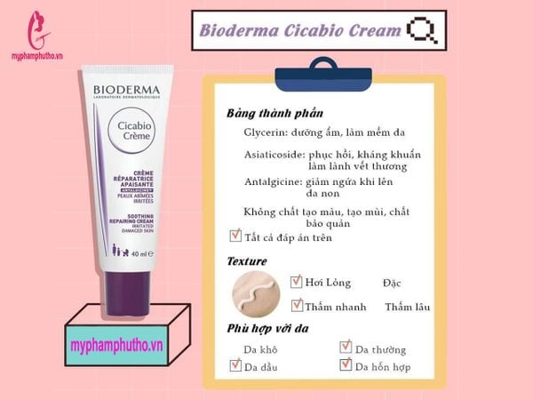 thành phần Kem Dưỡng Phục Hồi Bioderma Cicabio Cream ( màu tím)