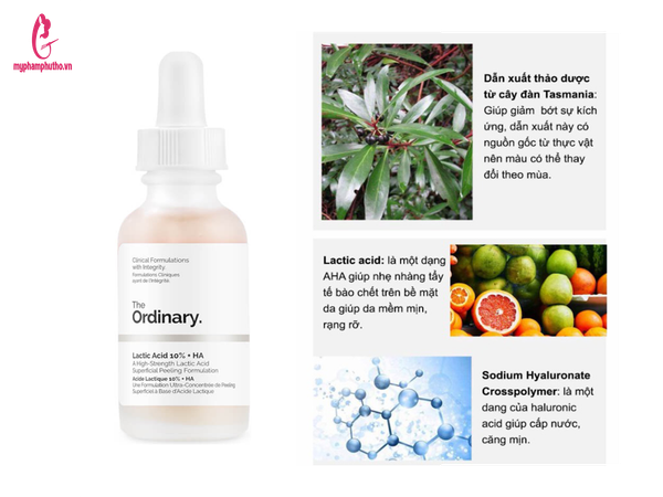 Thành phần Tinh Chất The Ordinary Lactic Acid 10% + HA