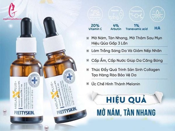 Tinh chất trị nám Trắng da Melas X Plus + PrettySkin Serum Vitamin C