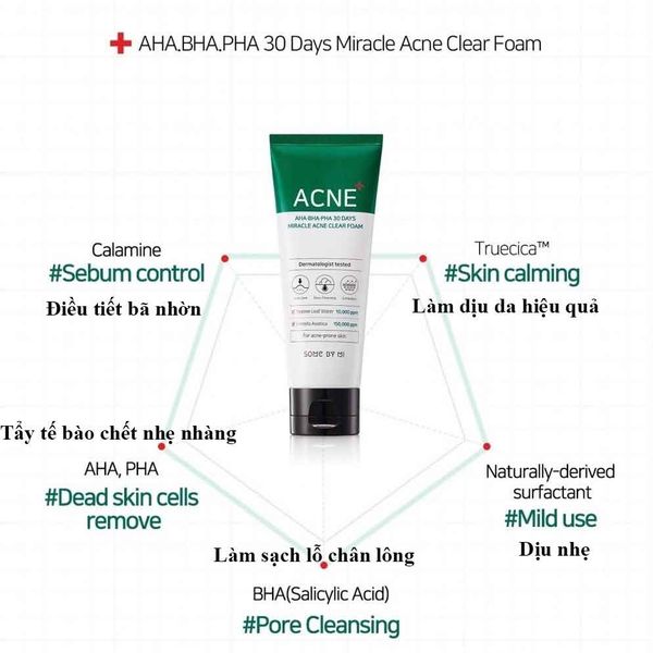 Công dụng Sữa rửa mặt Some By Mi AHA BHA PHA 30 days Miracle Acne Clear Foam