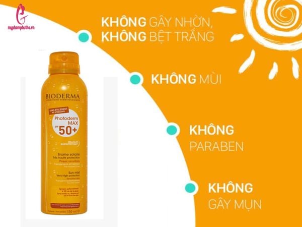 ưu điểm Xịt chống nắng Bioderma Photoderm Max SPF 50+
