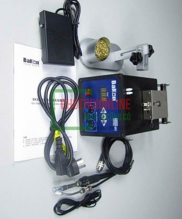Các phụ kiện đi kèm máy hàn thiếc Bakon Bk 3500 với bộ nguồn tự nạp