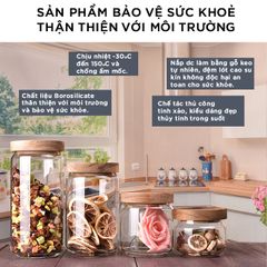 Bộ 5 món đựng đồ khô nắp gỗ cao cấp 450ml-750ml-950ml-1550ml