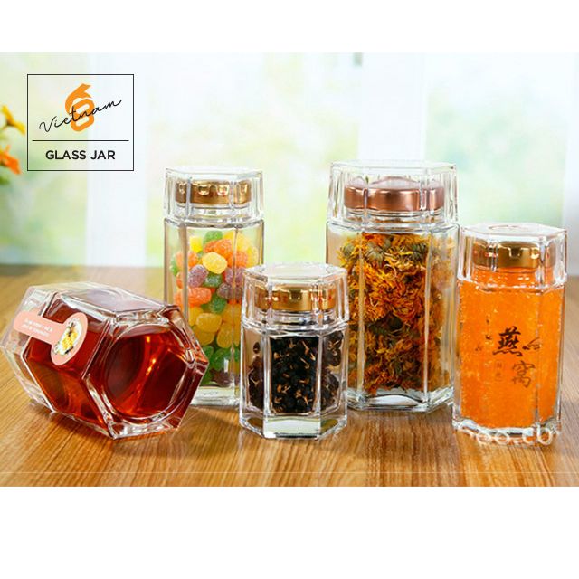 Hũ thủy tinh lục giác 280ml