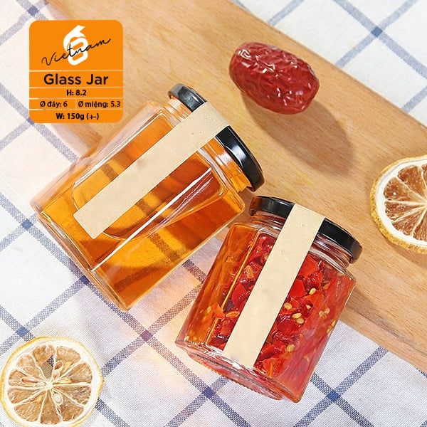 Hũ thủy tinh lục giác nắp thiếc 180ml