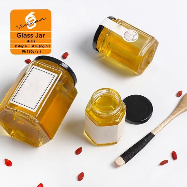 Hũ thủy tinh lục giác nắp thiếc 180ml