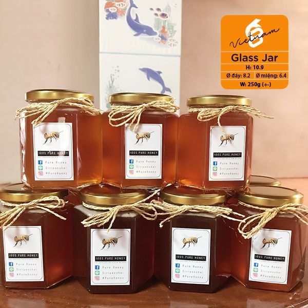 Hũ thủy tinh lục giác nắp thiếc 500ml