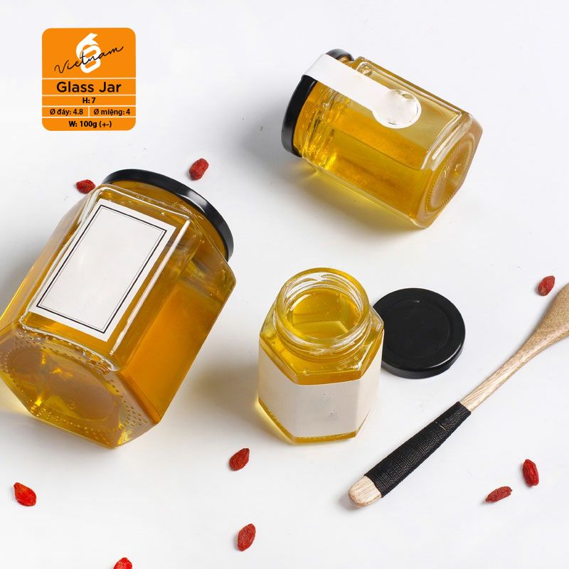 Hũ thủy tinh lục giác nắp thiếc 80ml