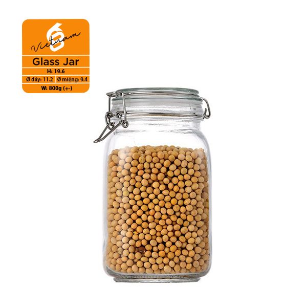 Hũ thủy tinh vuông nắp khóa 1500ml
