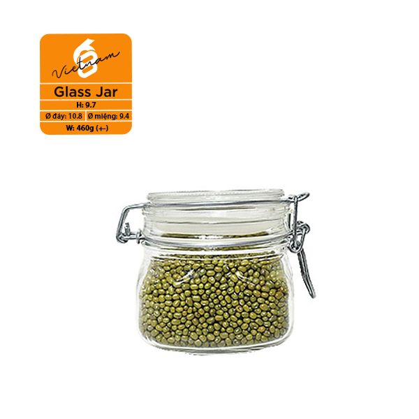 Hũ thủy tinh vuông nắp khóa 500ml