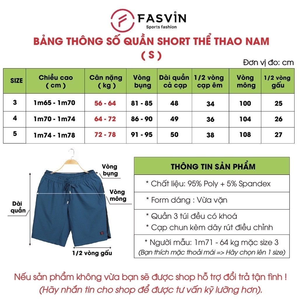  Quần đùi nam thể thao cao cấp Fasvin S21466 vải gió thun co giãn mềm mát 