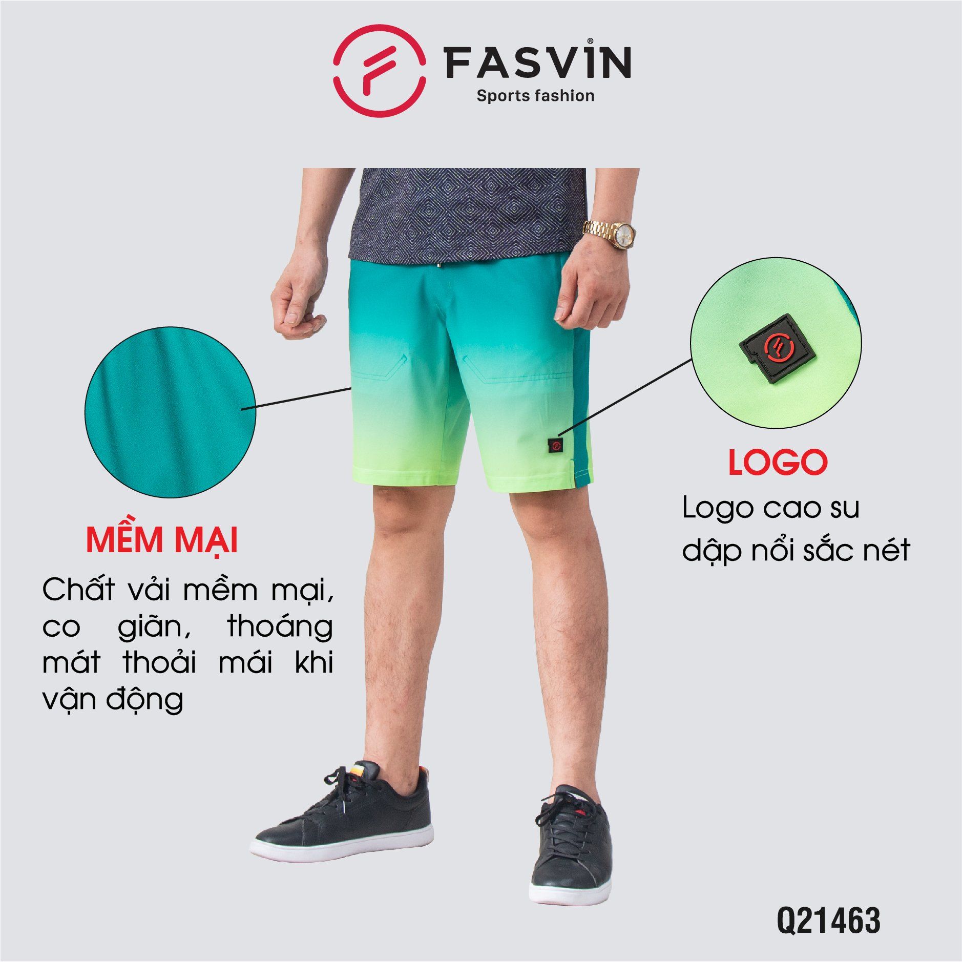  Quần short nam thể thao Fasvin vải gió in thăng hoa co giãn mềm mát S21463 