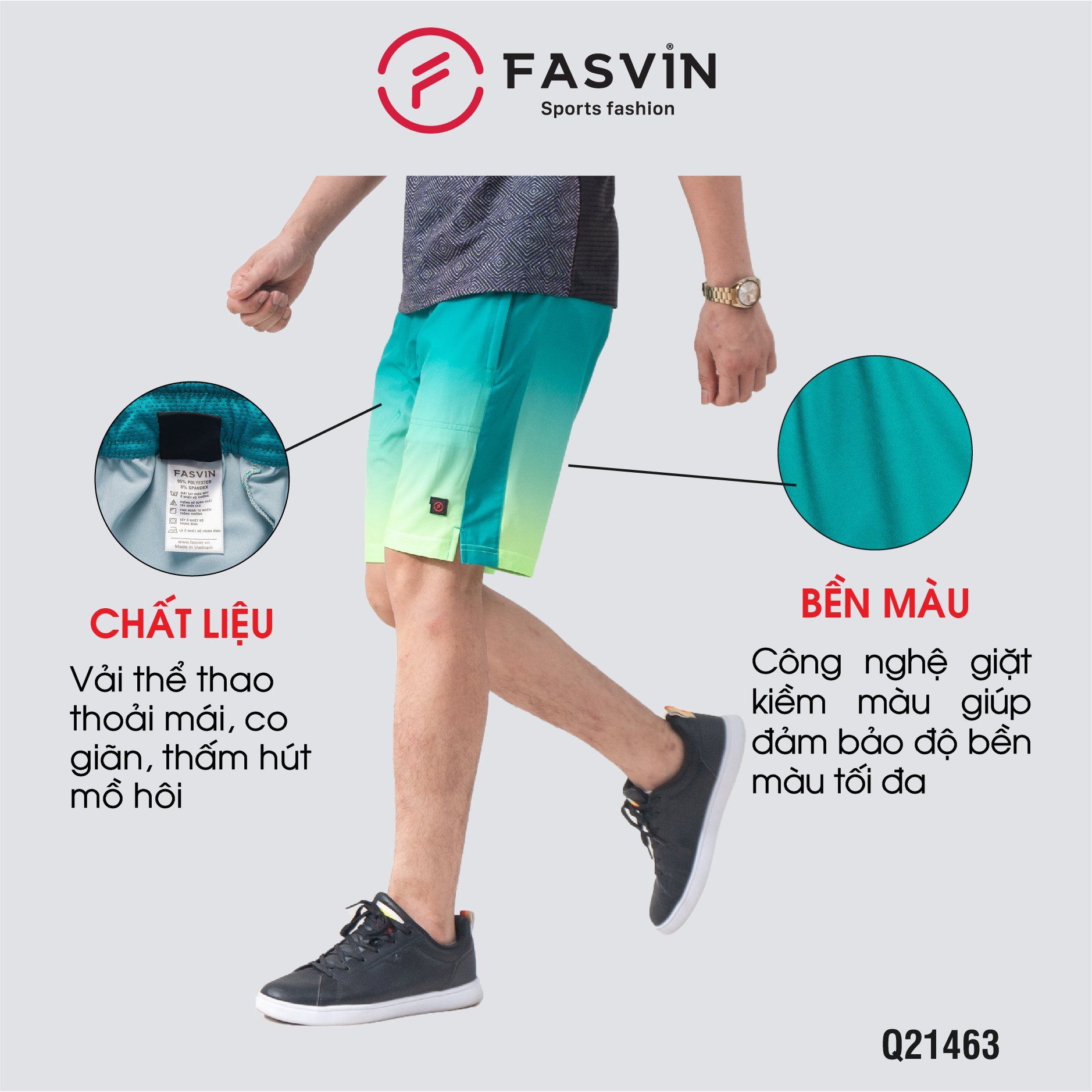  Quần short nam thể thao Fasvin vải gió in thăng hoa co giãn mềm mát S21463 