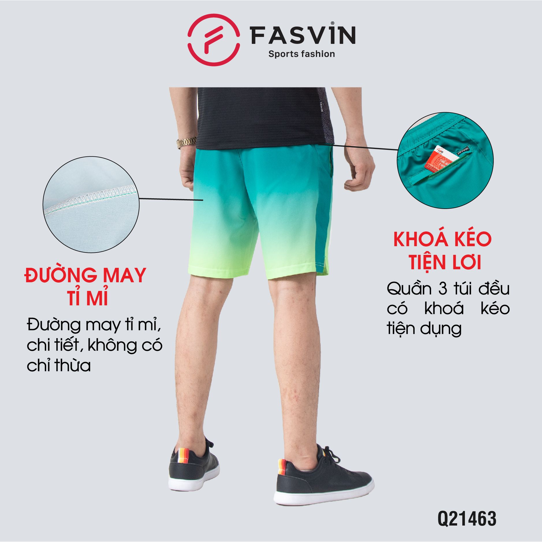  Quần short nam thể thao Fasvin vải gió in thăng hoa co giãn mềm mát S21463 