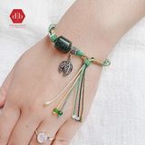  Vòng Dây Thắt Lu Thống Đá Thạch Anh Tóc Xanh Lá Và Charm Bạc  925 - Vòng Thắt Dây Thủ Công Đá Phong Thủy 