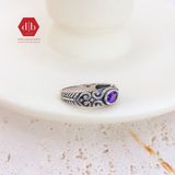  Nhẫn Amethyst Thạch Anh Tím - Oxidize Pattern Oval Gem - 020SR 